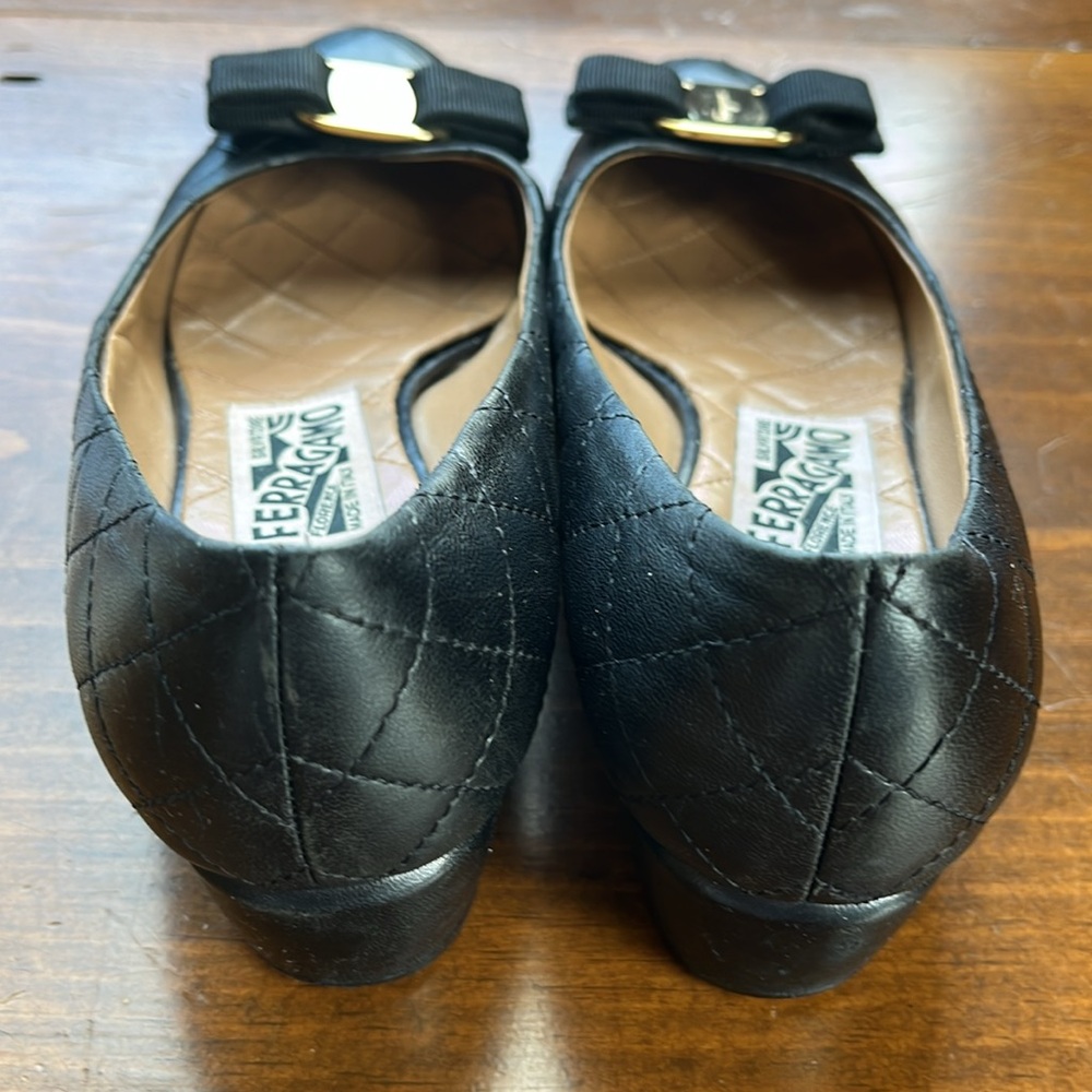 Salvatore Ferragamo Varina Quilted Bow Ballet Block Heels Size 7 - Picture 5 of 16
